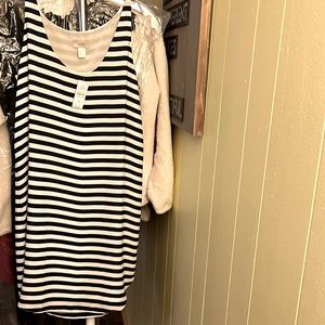 LOFT navy/white striped sleeveless dress